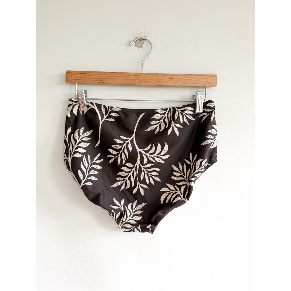 Albion Fern Pattern High Waisted Low Cut Leg Bikini Bottoms Brown M - Picture 9 of 9